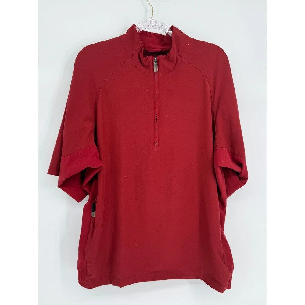 Adidas‎ ClimaProof Golf Windbreaker Pullover Red Short Slv Mens Sz L Quarter Zip